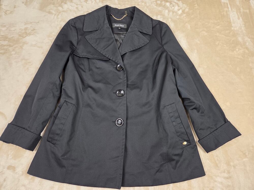 Ellen Tracy Black Short Trench Coat